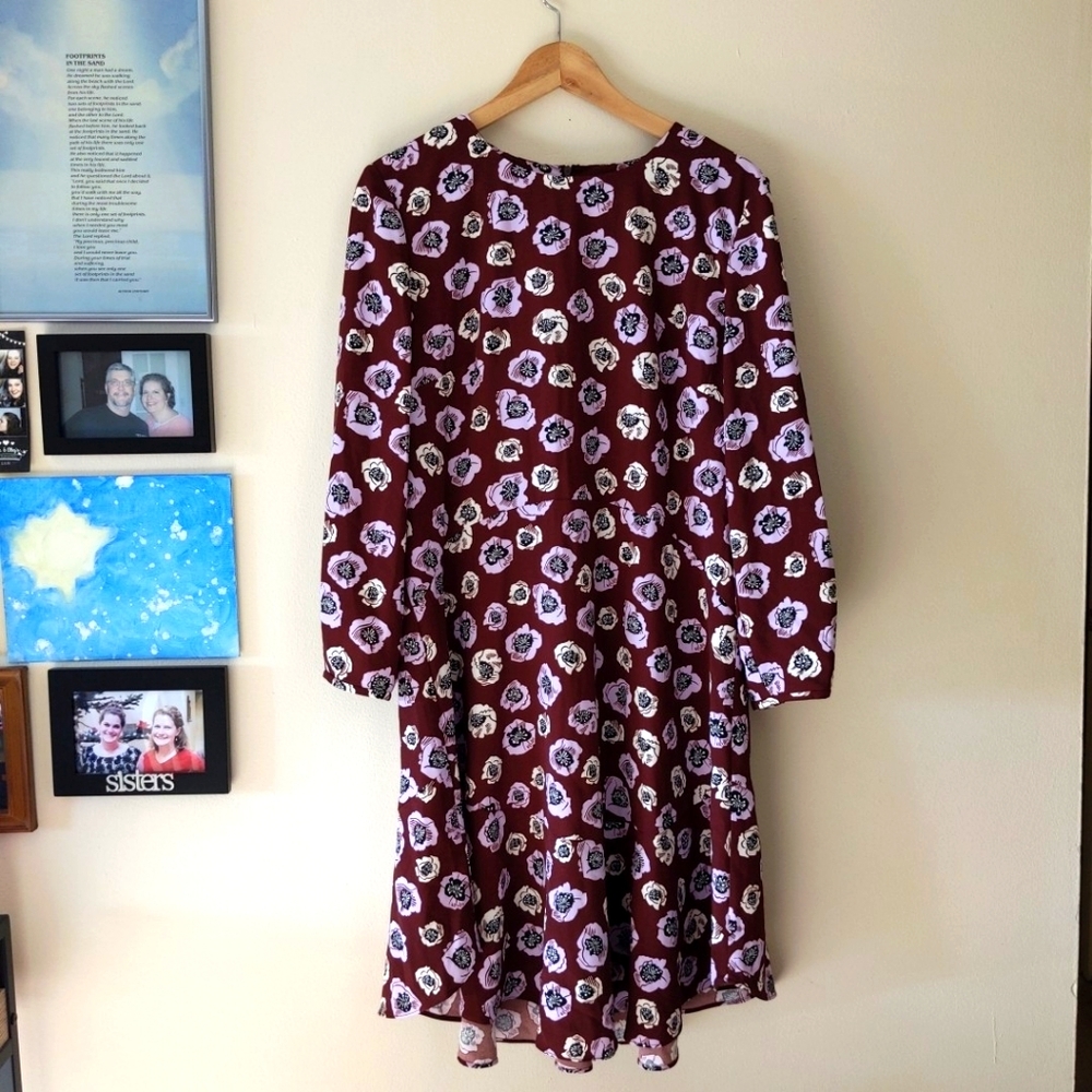 Loft floral print long sleeve dress maroon  12